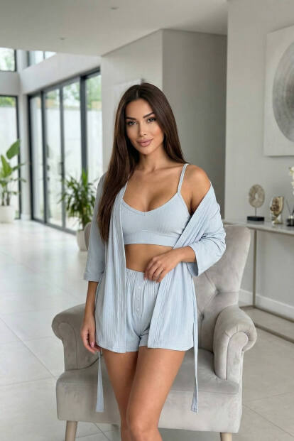 Bebe Mavi Dublin Büstiyerli Sabahlıklı Kadın Pijama Takımı - 4