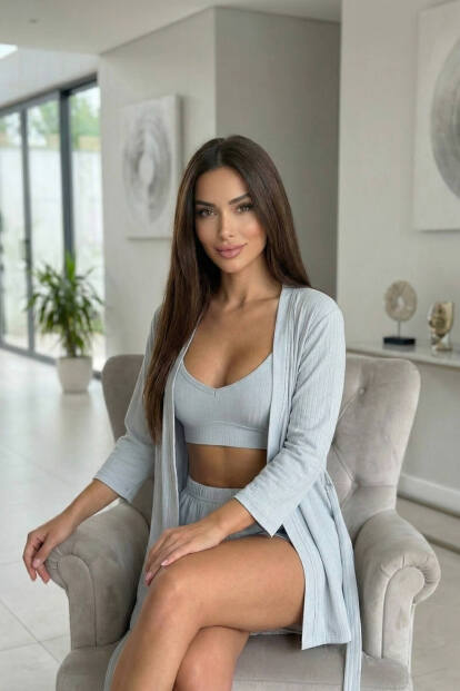 Bebe Mavi Dublin Büstiyerli Sabahlıklı Kadın Pijama Takımı - 5