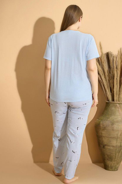 Bebe Mavisi Love Baskılı Büyük Beden Battal Pijama Takımı - 3
