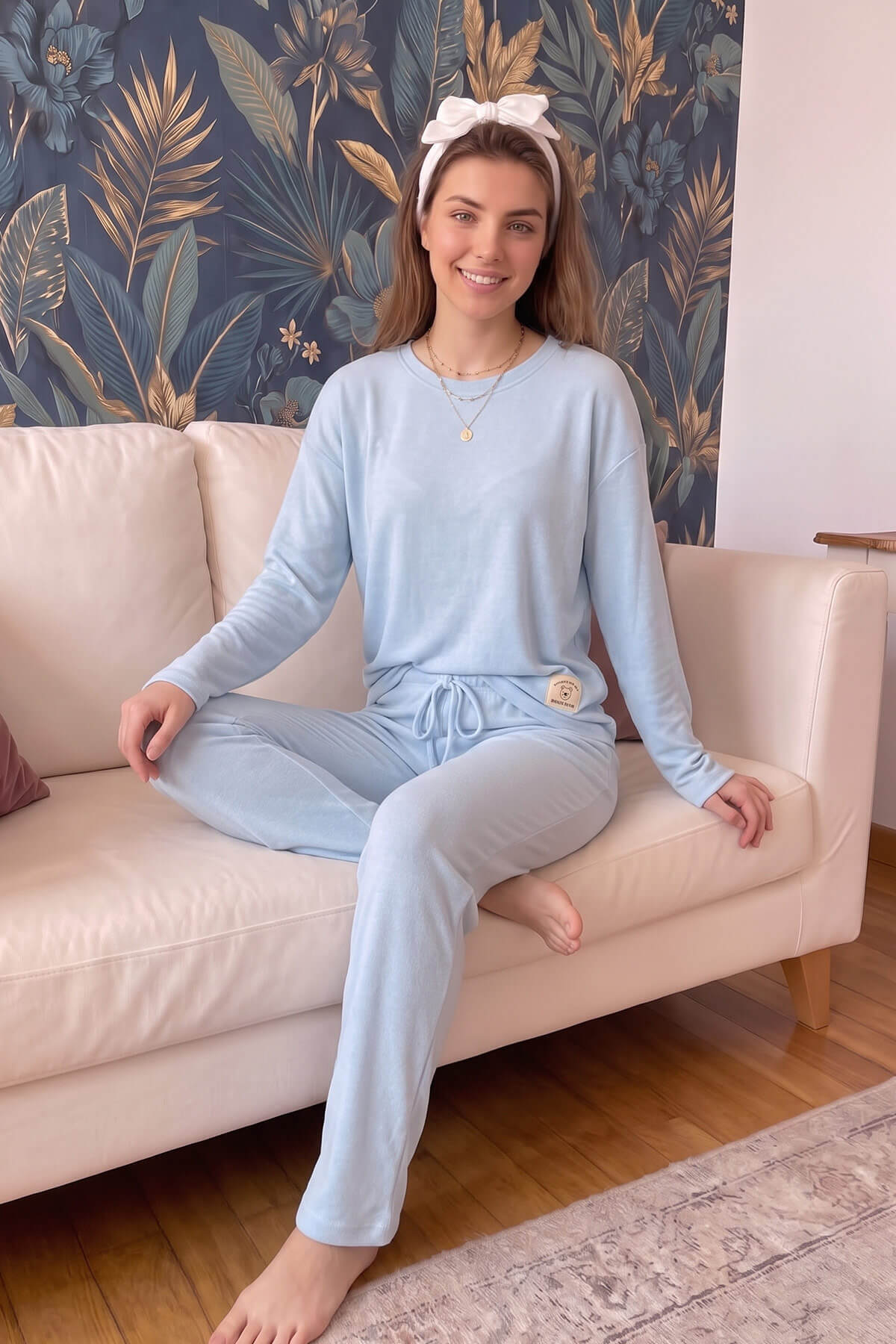 Bebe Mavisi Salonic Uzun Kollu Örme Kadın Pijama Takımı - Pijamaevi (2)