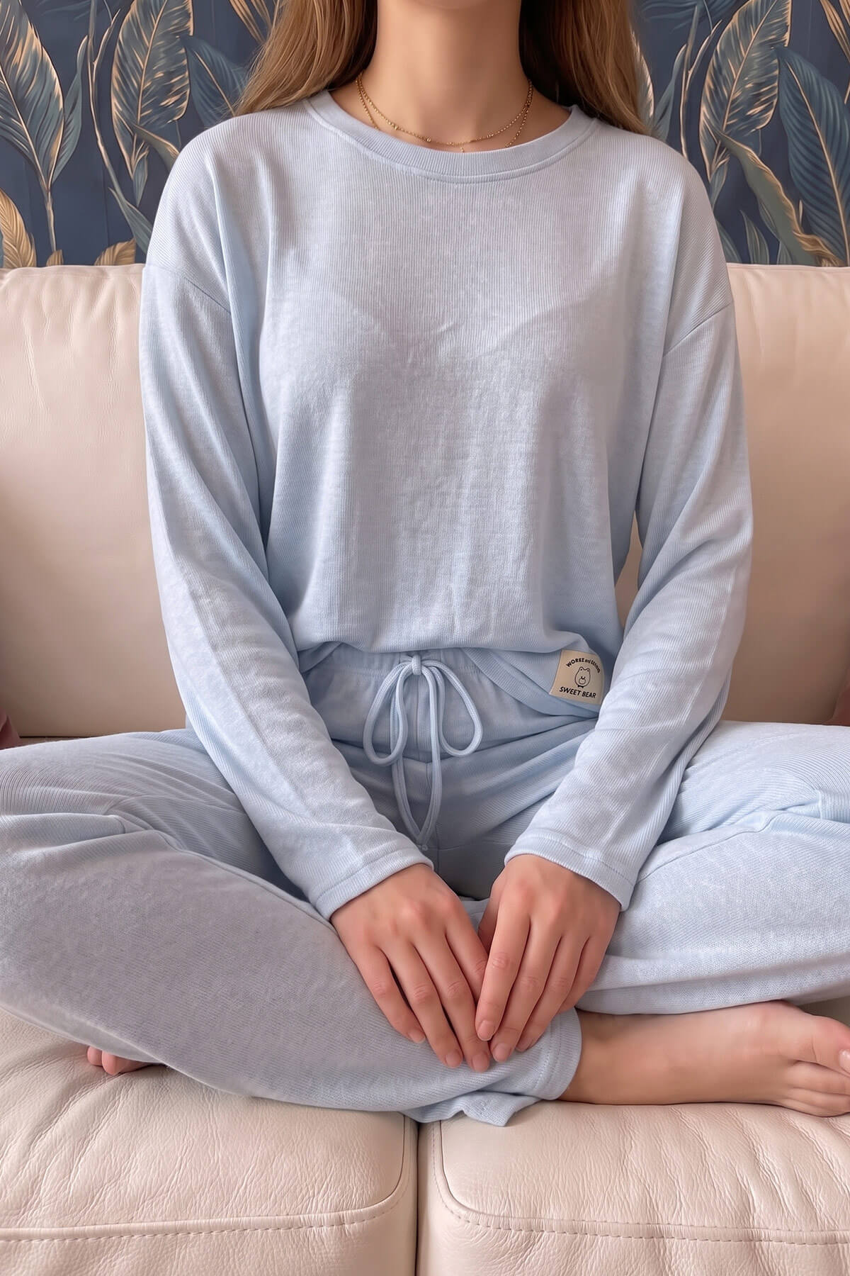 Bebe Mavisi Salonic Uzun Kollu Örme Kadın Pijama Takımı - Pijamaevi (3)