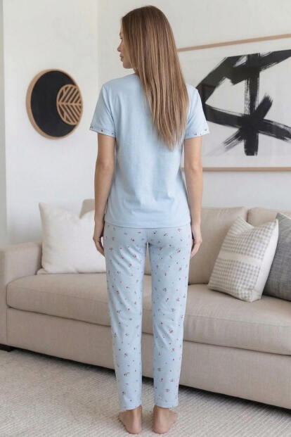 Bebe Mavisi Vanilla Desenli Bambu Kısa Kol Kadın Pijama Takımı - 7