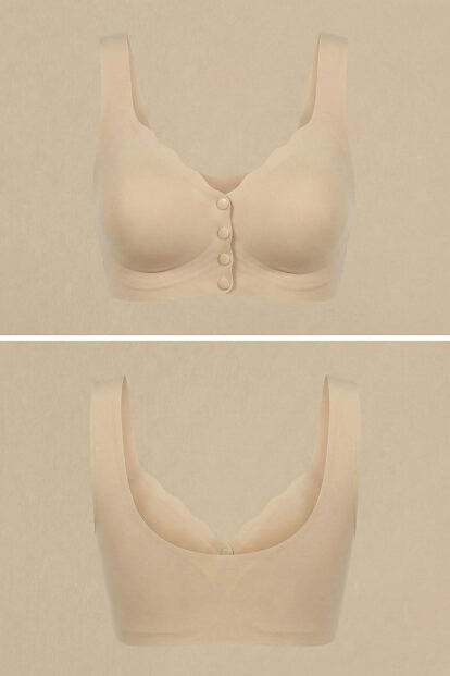 Bej SilkAir Düğmeli Lazer Kesim Balensiz Sütyen - İz Yapmayan - 7