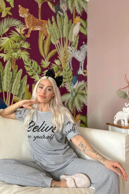 Believe Baskılı Kısa Kollu Kadın Pijama Takımı - 2