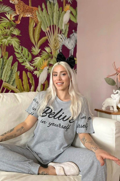 Believe Baskılı Kısa Kollu Kadın Pijama Takımı - 3