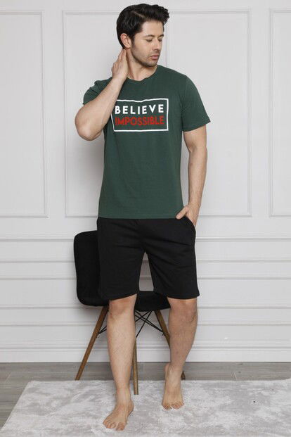 Believe Baskılı Şortlu Kısa Kollu Erkek Pijama Takımı - 1