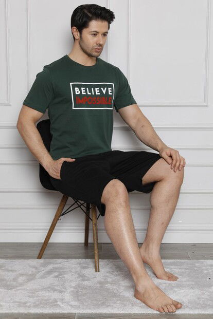 Believe Baskılı Şortlu Kısa Kollu Erkek Pijama Takımı - 2