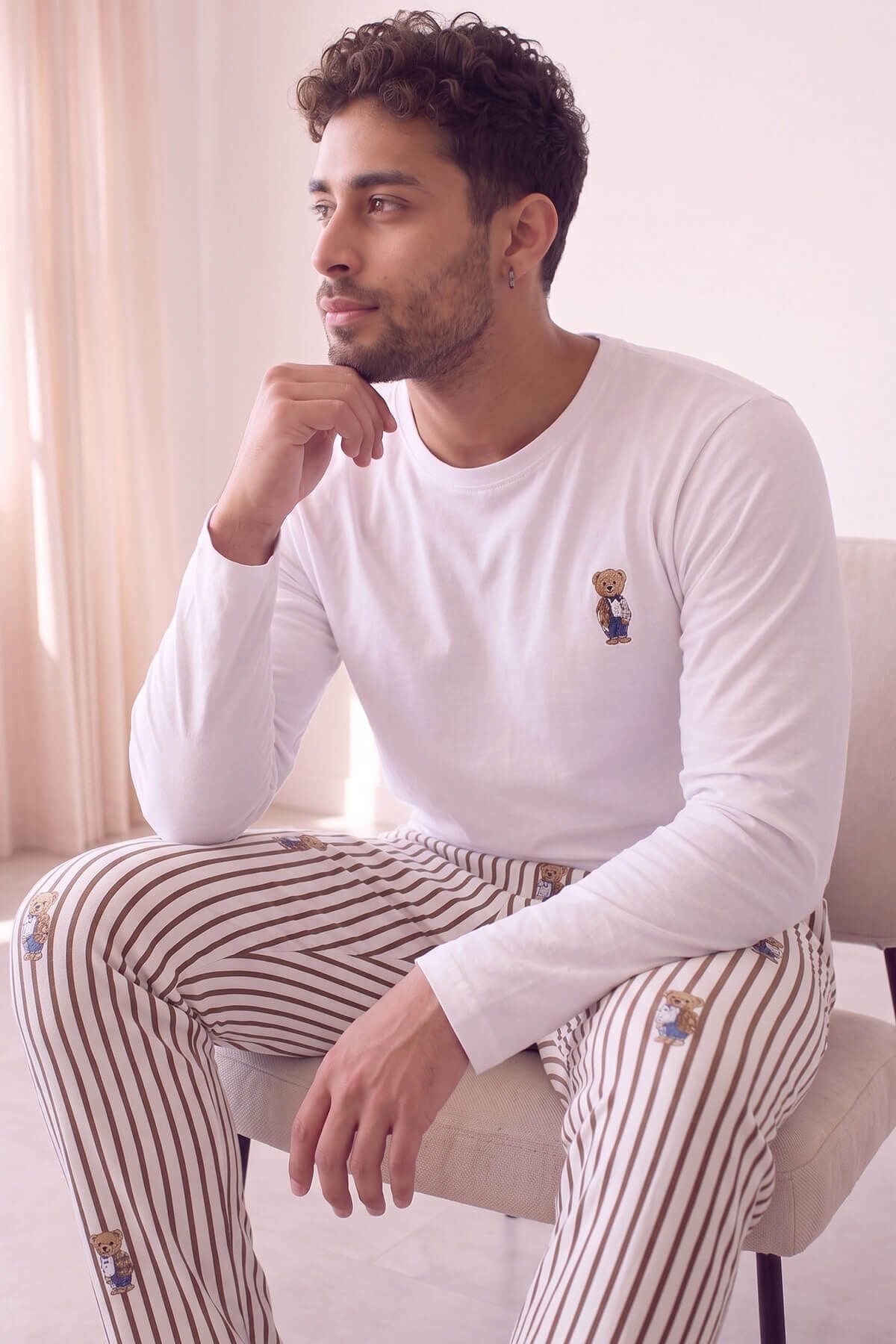 Beyaz Bear Desenli Stylish Erkek Uzun Kol Pijama Takımı - Pijamaevi (2)