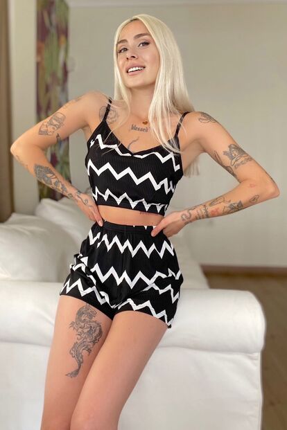 Beyaz Şortlu Bustiyer Pijama Takım - 2
