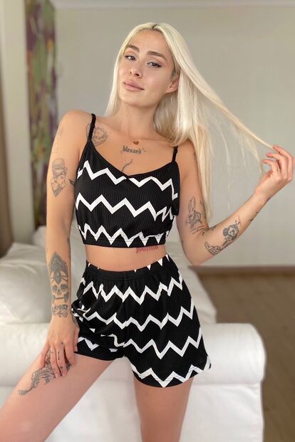 Beyaz Şortlu Bustiyer Pijama Takım - 3