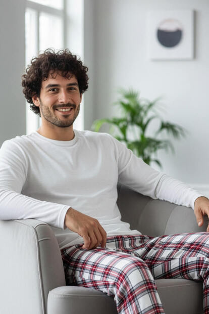 Beyaz Stylish Erkek Uzun Kol Pijama Takımı - 2