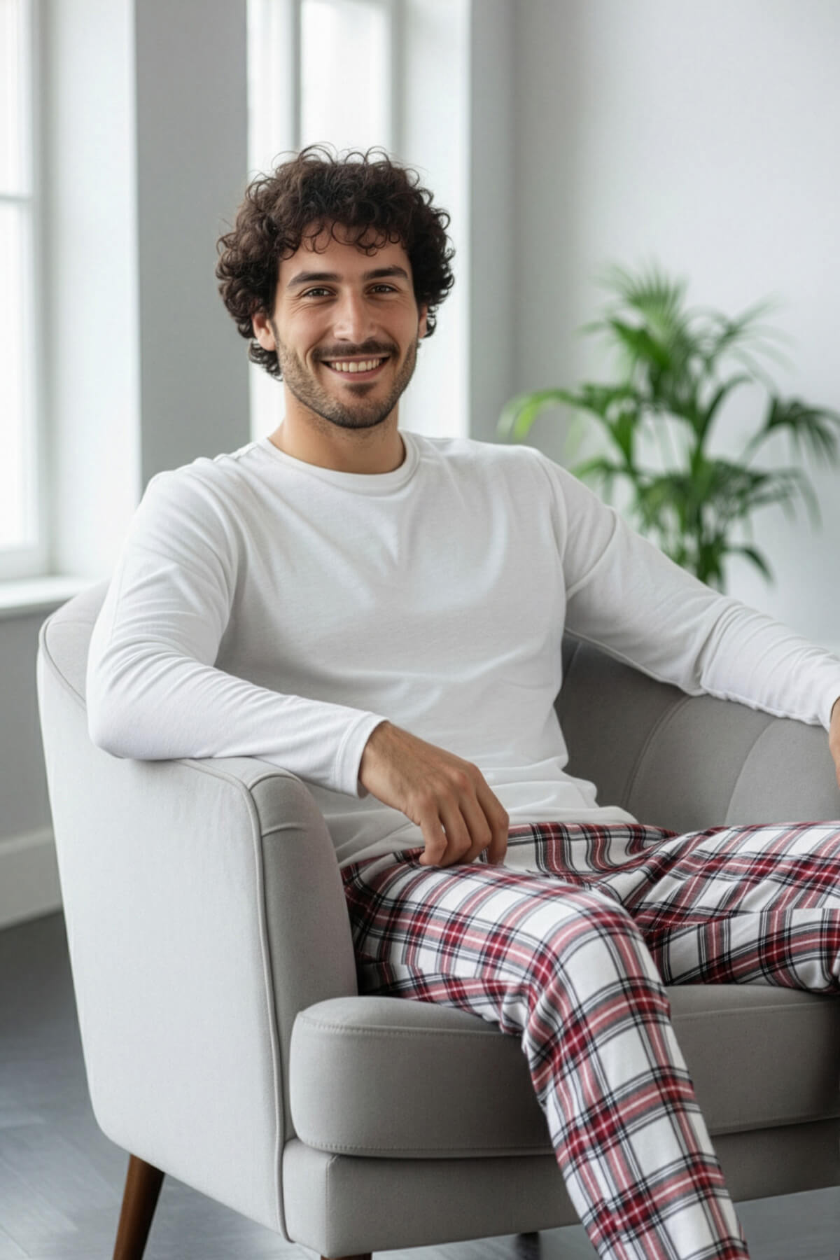 Beyaz Stylish Erkek Uzun Kol Pijama Takımı - Pijamaevi (3)