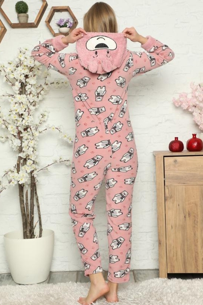 Big Bear Desenli Kadın Polar Peluş Tulum Pijama - 3