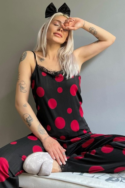 Big Red Point Dantelli İp Askılı Örme Kadın Pijama Takımı - 1