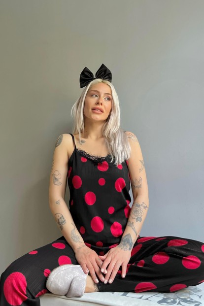 Big Red Point Dantelli İp Askılı Örme Kadın Pijama Takımı - 3