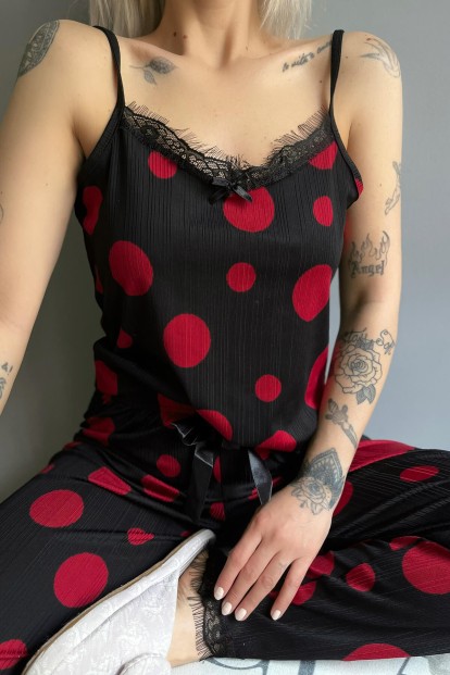 Big Red Point Dantelli İp Askılı Örme Kadın Pijama Takımı - 5