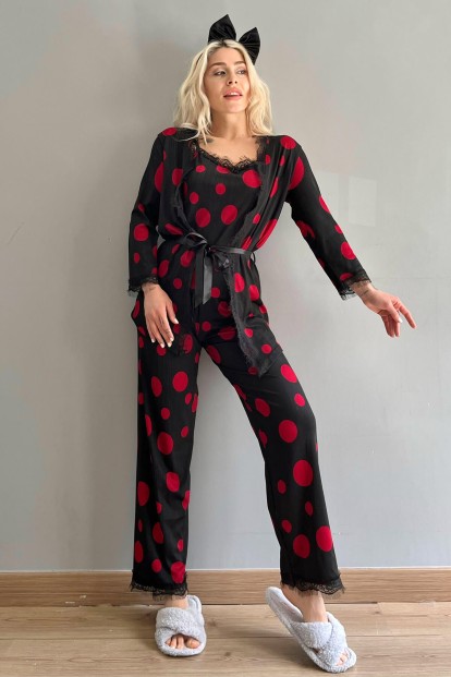 Big Red Point Desenli Sabahlıklı Pegasus Pijama Takımı - 4