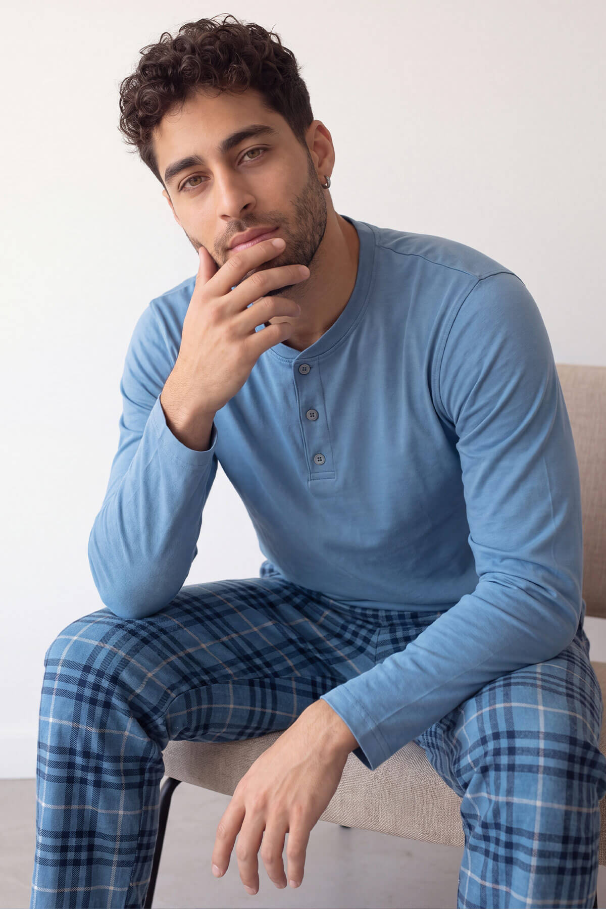 Blue Stylish Erkek Uzun Kol Pijama Takımı - Pijamaevi (1)