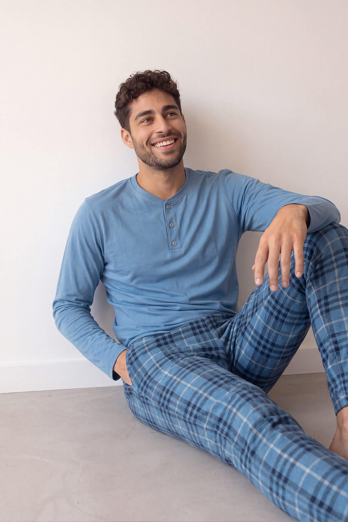 Blue Stylish Erkek Uzun Kol Pijama Takımı - Pijamaevi (2)