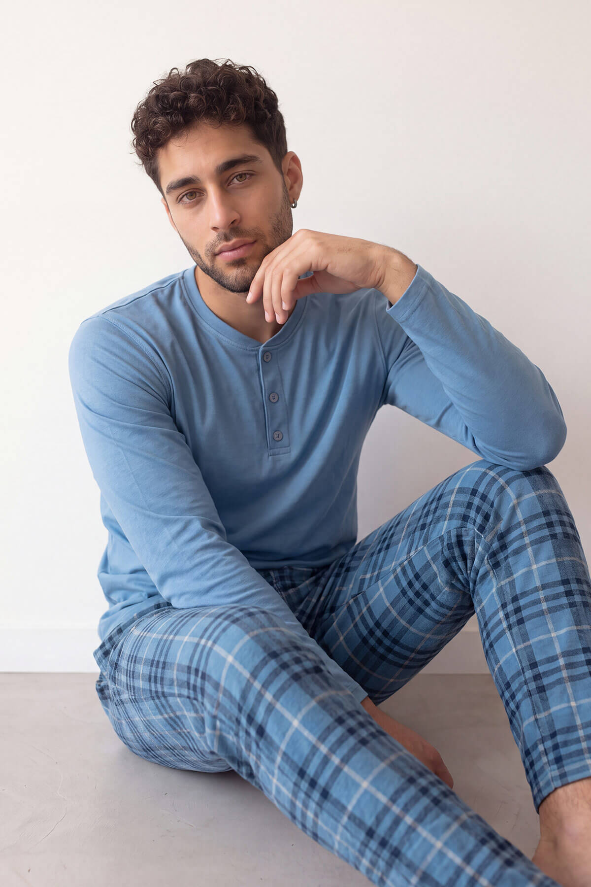 Blue Stylish Erkek Uzun Kol Pijama Takımı - Pijamaevi (3)