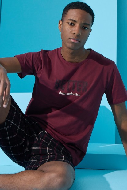 Bordo Better Baskılı Şortlu Erkek Pijama Takımı - 1