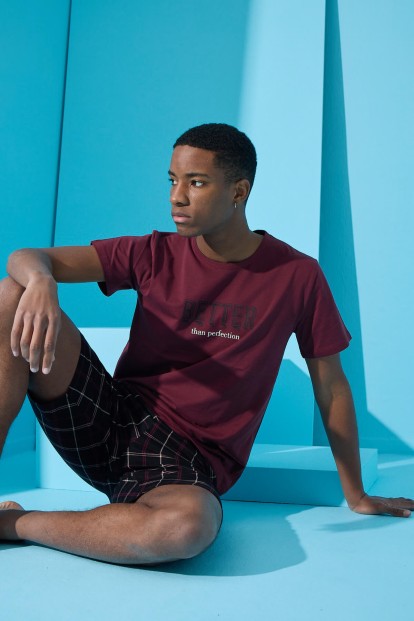 Bordo Better Baskılı Şortlu Erkek Pijama Takımı - 2
