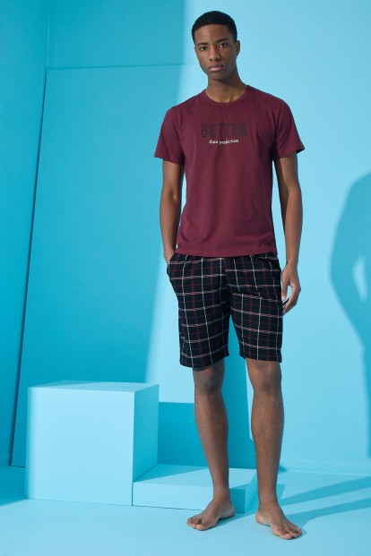 Bordo Better Baskılı Şortlu Erkek Pijama Takımı - 3