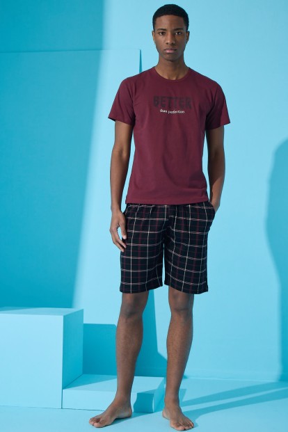 Bordo Better Baskılı Şortlu Erkek Pijama Takımı - 4