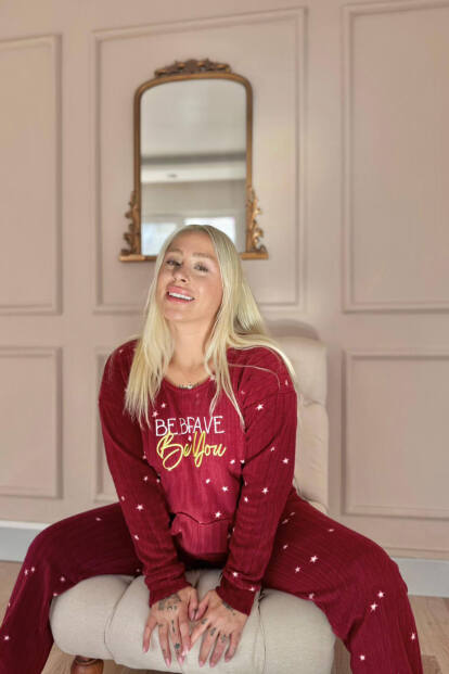 Bordo Brave Desenli Kanguru Cepli Peluş Polar Pijama Takımı - 3