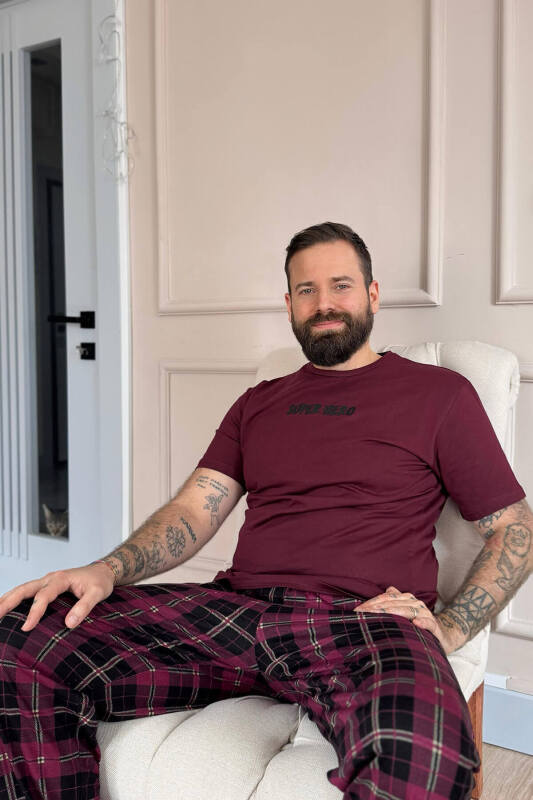 Bordo Hero Baskılı Kısa Kol Erkek Pijama Takımı - Pijamaevi (1)