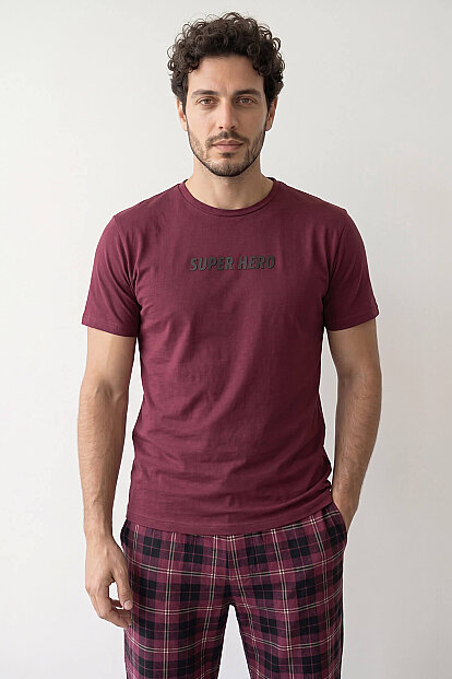 Bordo Hero Baskılı Kısa Kol Erkek Pijama Takımı - 6