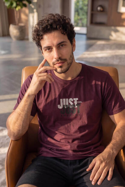 Bordo Just Desenli Kısa Kollu Şortlu Erkek Pijama Takımı - 4