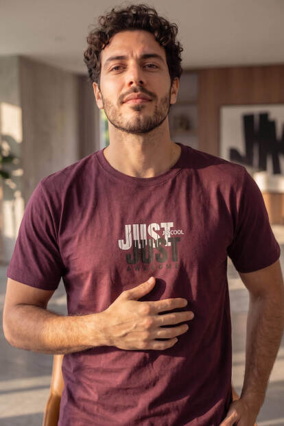 Bordo Just Desenli Kısa Kollu Şortlu Erkek Pijama Takımı - 6