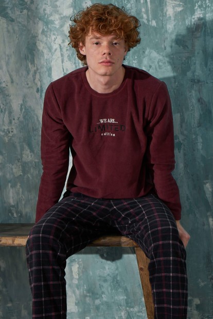 Bordo Limited Desenli Polar Erkek Pijama Takımı - 1