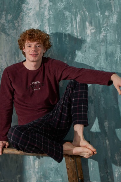 Bordo Limited Desenli Polar Erkek Pijama Takımı - 2