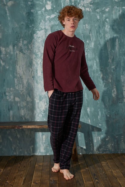 Bordo Limited Desenli Polar Erkek Pijama Takımı - 3