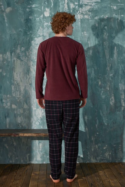 Bordo Limited Desenli Polar Erkek Pijama Takımı - 5