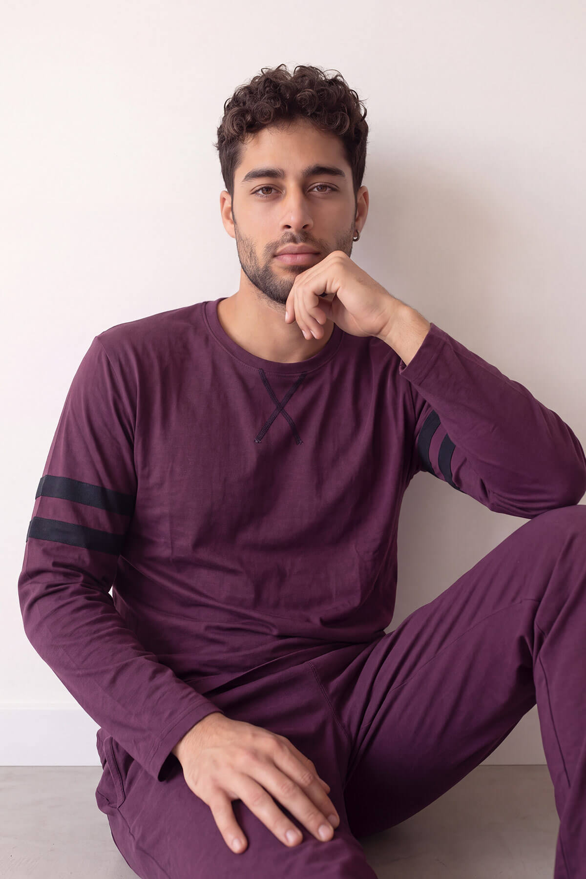 Bordo Line Desenli Stylish Erkek Uzun Kol Pijama Takımı - Pijamaevi (2)