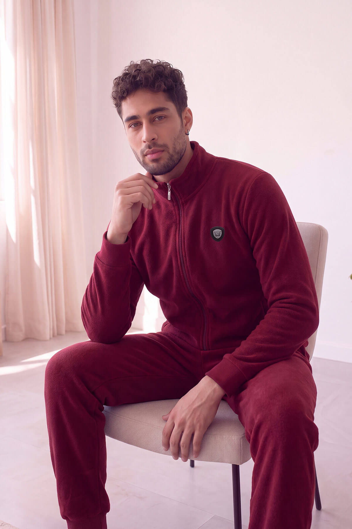 Bordo Önden Fermuarlı Uzun Kollu Polar Erkek Pijama Takımı - Pijamaevi (3)