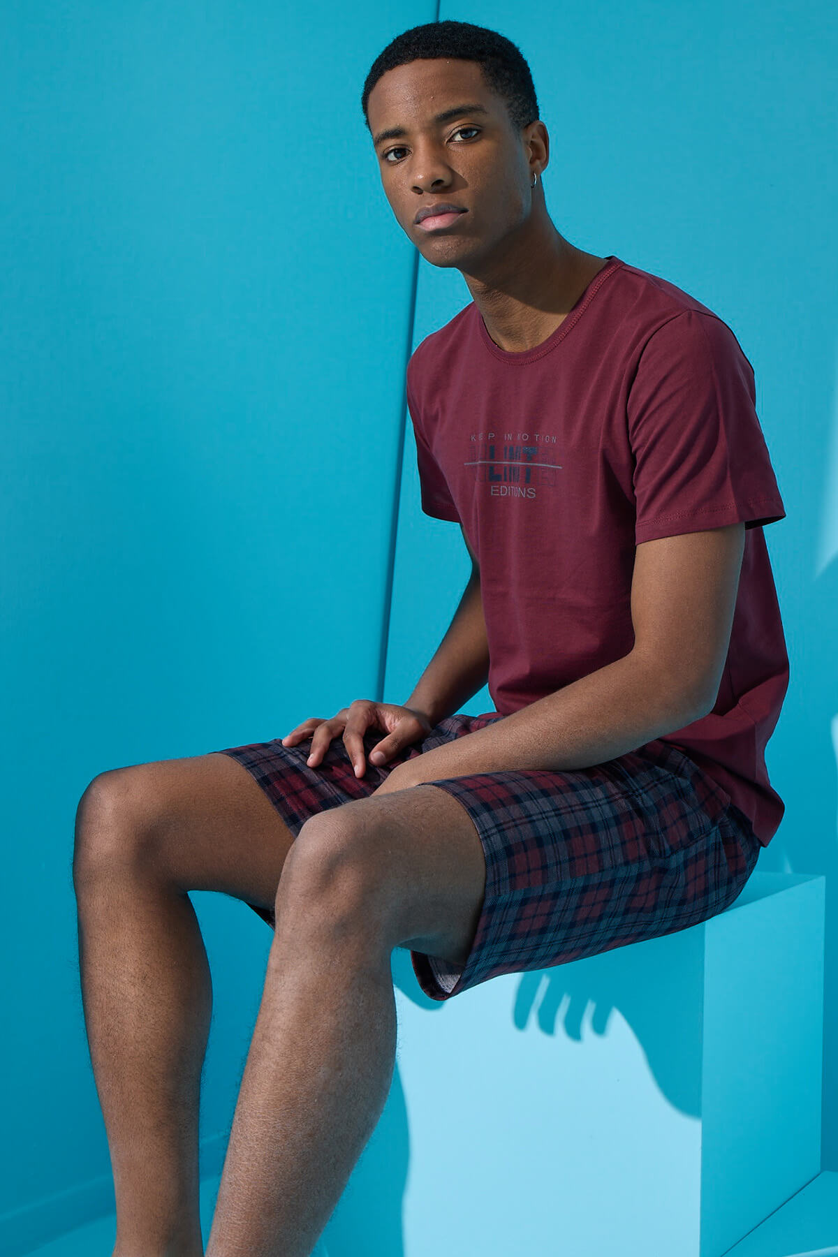 Bordo Unlimited Baskılı Şortlu Erkek Pijama Takımı - Pijamaevi (1)