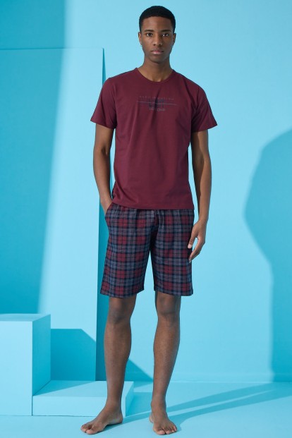 Bordo Unlimited Baskılı Şortlu Erkek Pijama Takımı - 3