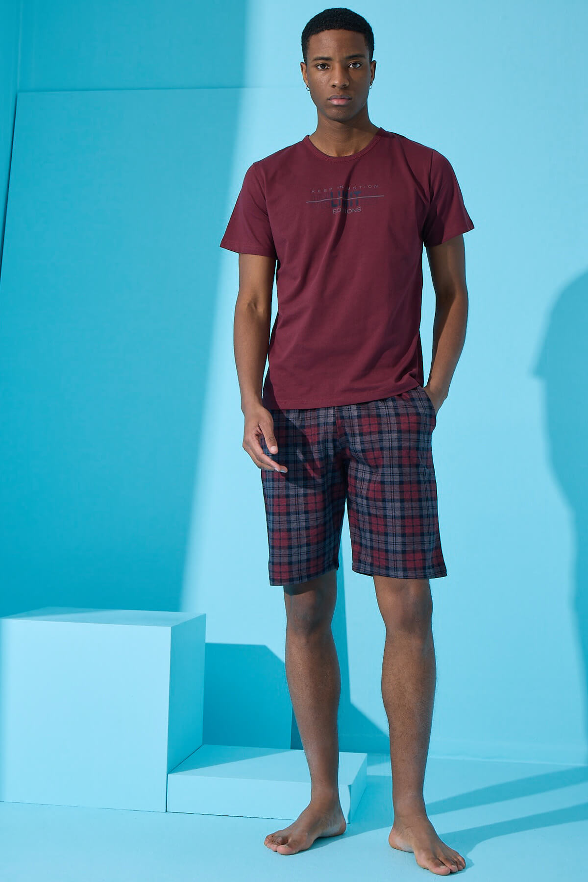 Bordo Unlimited Baskılı Şortlu Erkek Pijama Takımı - Pijamaevi (3)