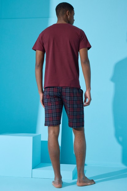 Bordo Unlimited Baskılı Şortlu Erkek Pijama Takımı - 5