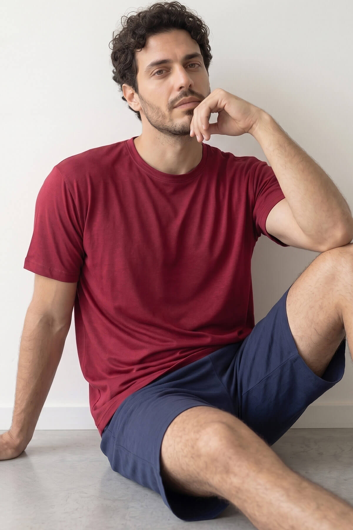 Bordo Üst Lacivert Alt Erkek Şortlu Pijama Takımı - Pijamaevi