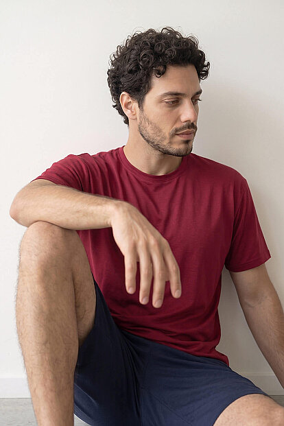 Bordo Üst Lacivert Alt Erkek Şortlu Pijama Takımı - 3
