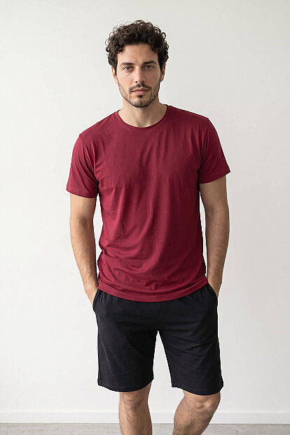 Bordo Üst Siyah Alt Erkek Şortlu Pijama Takımı - 6