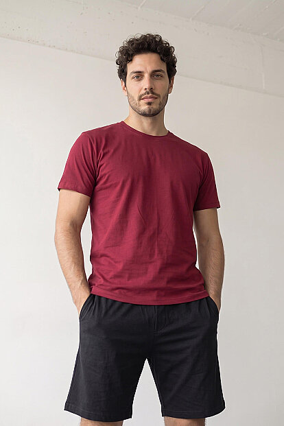 Bordo Üst Siyah Alt Erkek Şortlu Pijama Takımı - 7