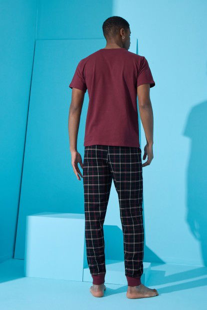 Bordo Whatever Baskılı Kısa Kollu Erkek Pijama Takımı - 5