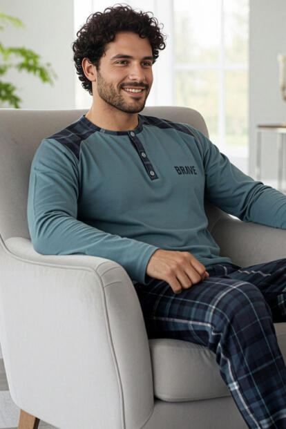 Brave Stylish Erkek Uzun Kol Pijama Takımı - 7