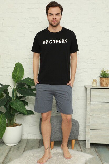 Brothers Baskılı Şortlu Kısa Kollu Erkek Pijama Takımı - 1